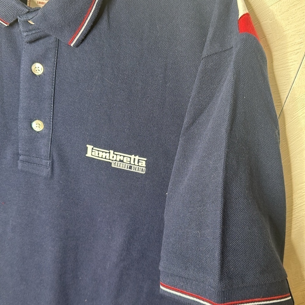 LAMBRETTA Mod 3 Button Tipped Pique Union Jack Flag Back Polo Shirt Navy XXL - Picture 6 of 7
